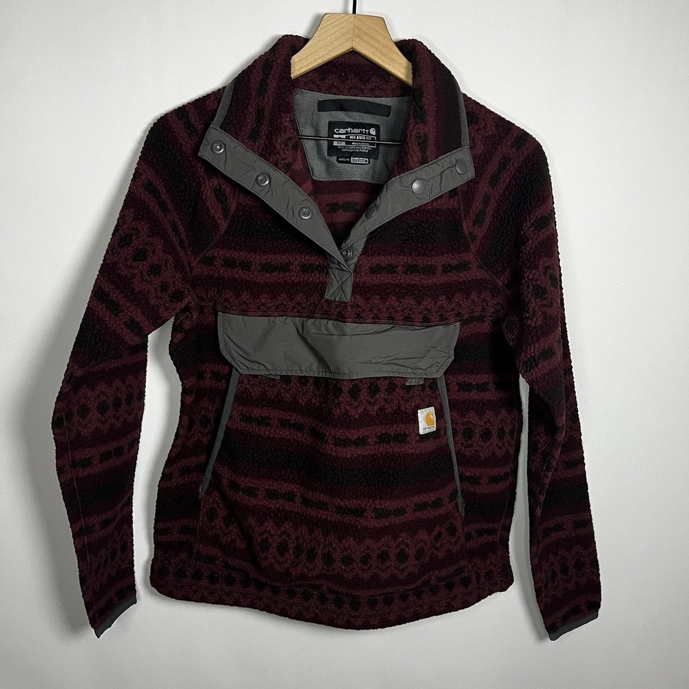 Carhartt Sweater Women Sz Small Port Geometric Print Relaxed Fit Fleece Pullover